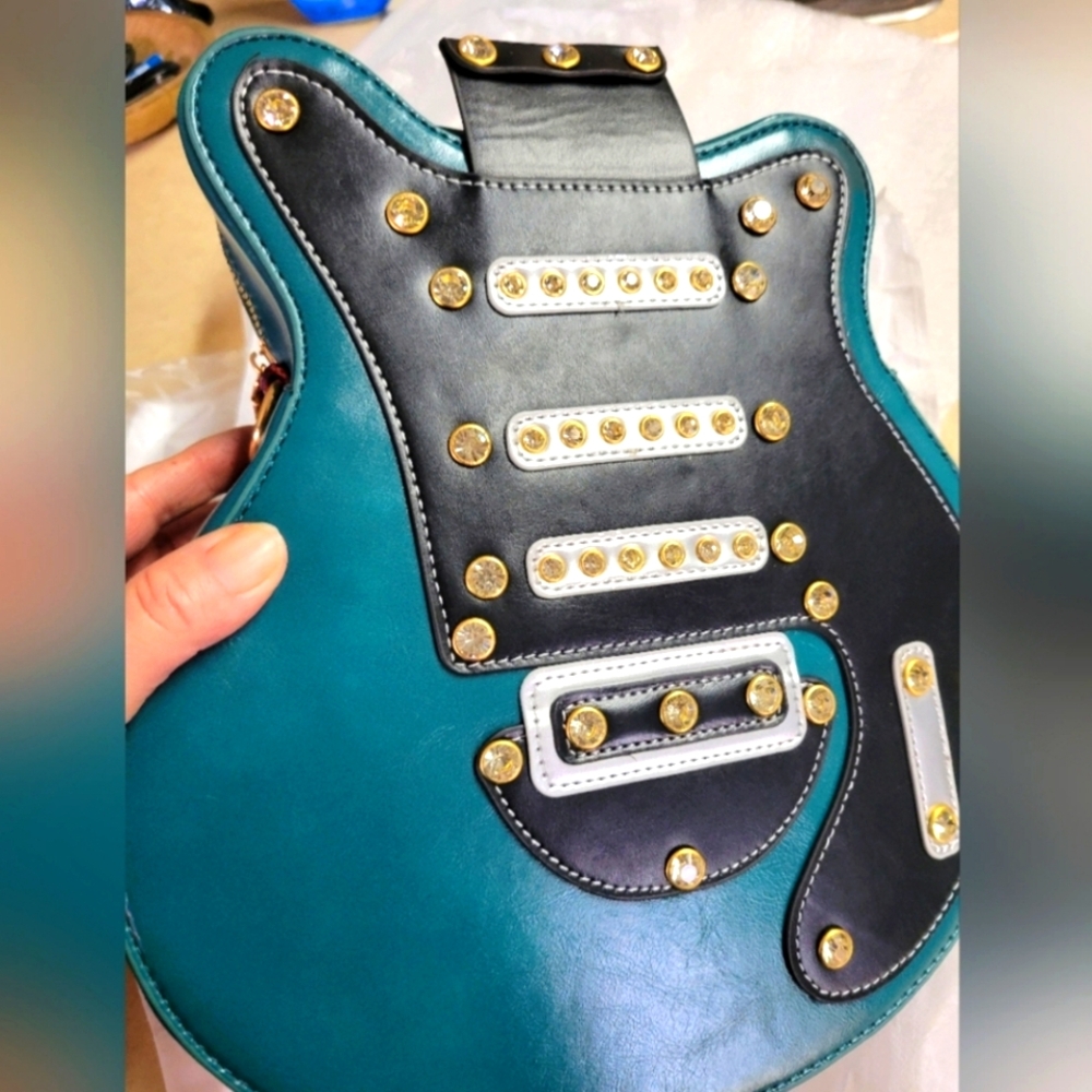 Guitar embellished pu leather guitar backpack/bag-turquoise
